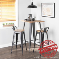 Lumisource BS-LBOR BK2 Oregon Industrial Low Back Barstool in Black Metal and Wood-Pressed Grain Bamboo - Set of 2